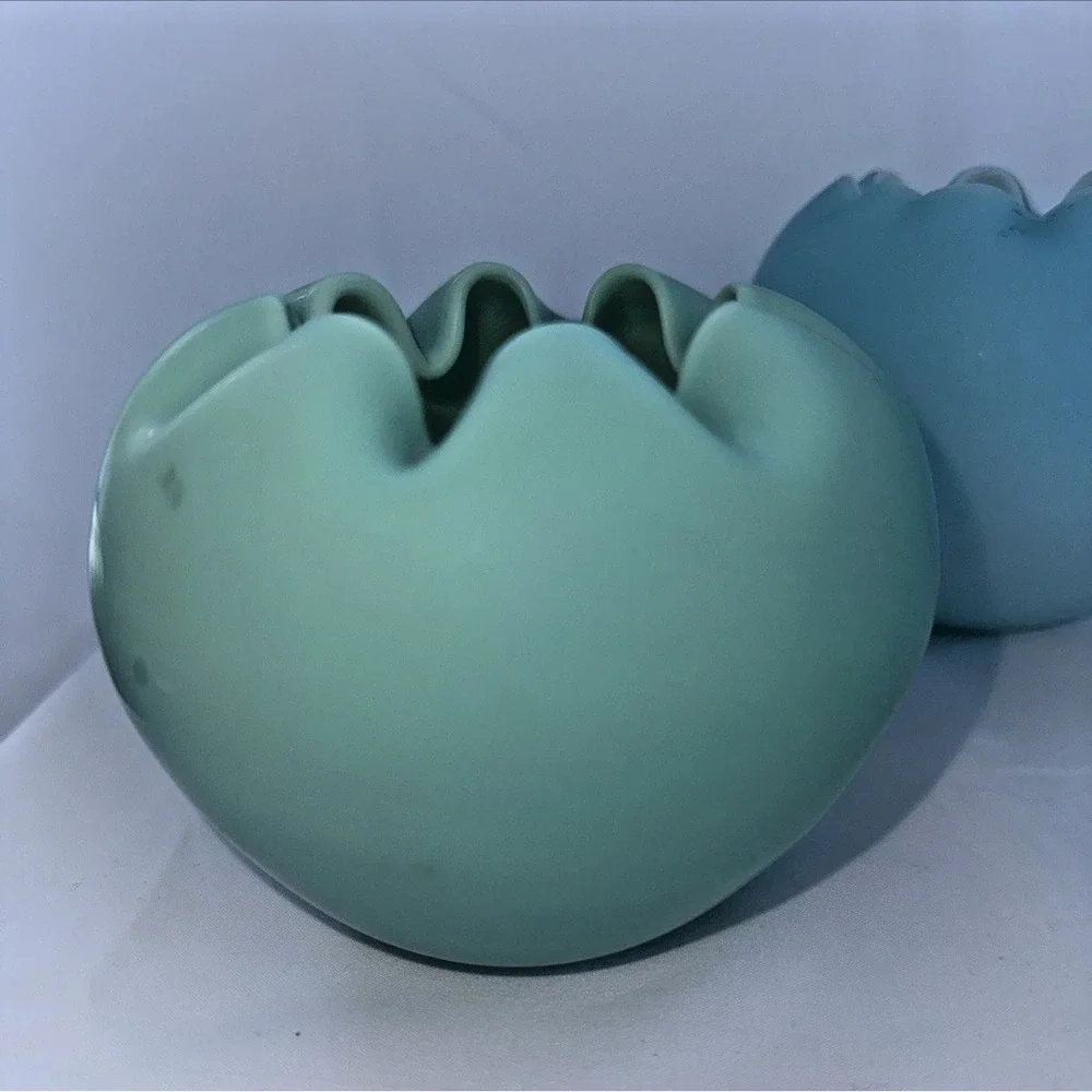 Vintage Blue Satin Rose Bowls, Lot Of 3